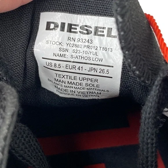 Diesel S-Athos Low Canvas Sneakers Black Red 8.5